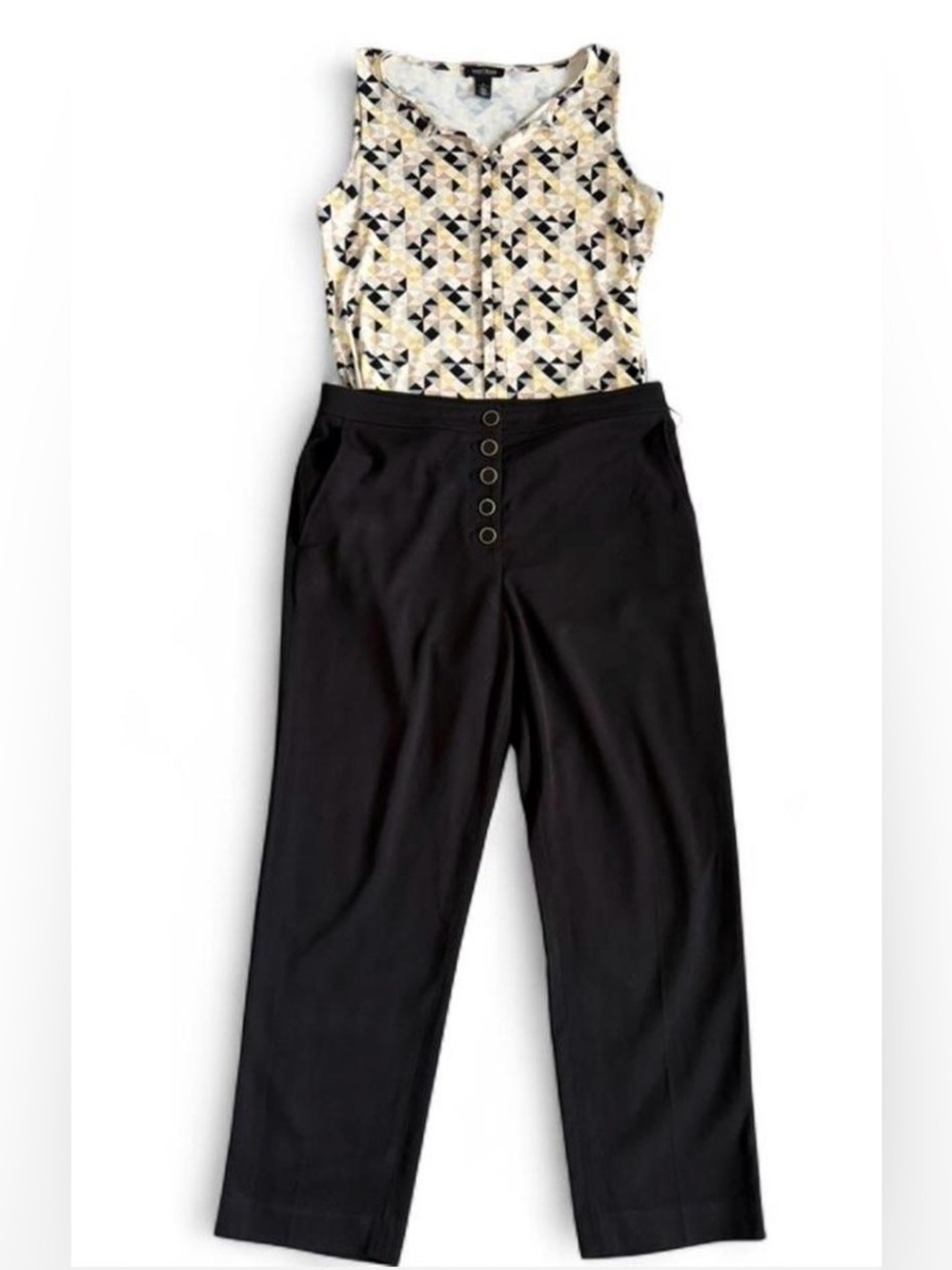 Club Monaco Black Wide-Leg Trousers with Front Button Detail